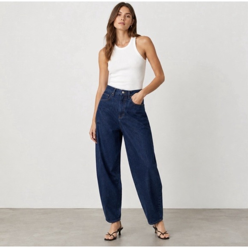 PAIGE Alexis Barrel Jeans Womens 32 (33.5) High Rise Ankle Button Fly Dark Wash